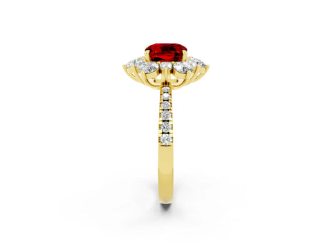 Yellow gold Cushion Cut Cut Diamond Floral Halo Pave Band with Prong Setting_2