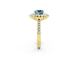 Yellow gold Cushion Cut Cut Diamond Floral Halo Pave Band with Prong Setting_2