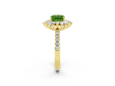 Yellow gold Cushion Cut Cut Diamond Floral Halo Pave Band with Prong Setting_2