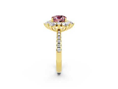 Yellow gold Cushion Cut Cut Diamond Floral Halo Pave Band with Prong Setting_2