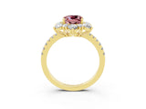 Yellow gold Cushion Cut Cut Diamond Floral Halo Pave Band with Prong Setting_3