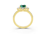 Yellow gold Cushion Cut Cut Diamond Floral Halo Pave Band with Prong Setting_3