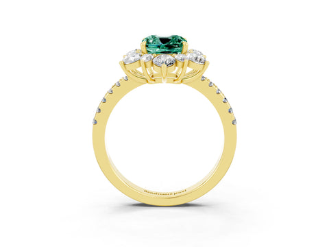 Yellow gold Cushion Cut Cut Diamond Floral Halo Pave Band with Prong Setting_3