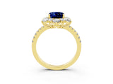 Yellow gold Cushion Cut Cut Diamond Floral Halo Pave Band with Prong Setting_3
