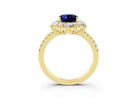 Yellow gold Cushion Cut Cut Diamond Floral Halo Pave Band with Prong Setting_3