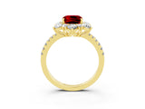 Yellow gold Cushion Cut Cut Diamond Floral Halo Pave Band with Prong Setting_3