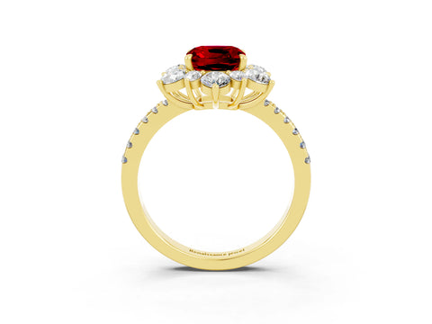 Yellow gold Cushion Cut Cut Diamond Floral Halo Pave Band with Prong Setting_3