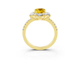 Yellow gold Cushion Cut Cut Diamond Floral Halo Pave Band with Prong Setting_3