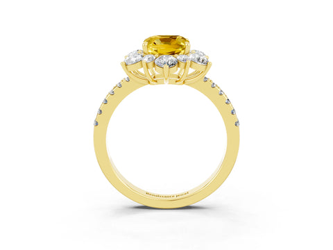 Yellow gold Cushion Cut Cut Diamond Floral Halo Pave Band with Prong Setting_3