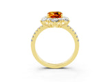 Yellow gold Cushion Cut Cut Diamond Floral Halo Pave Band with Prong Setting_3