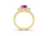 Yellow gold Cushion Cut Cut Diamond Floral Halo Pave Band with Prong Setting_3