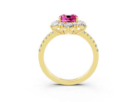Yellow gold Cushion Cut Cut Diamond Floral Halo Pave Band with Prong Setting_3