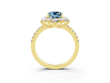 Yellow gold Cushion Cut Cut Diamond Floral Halo Pave Band with Prong Setting_3