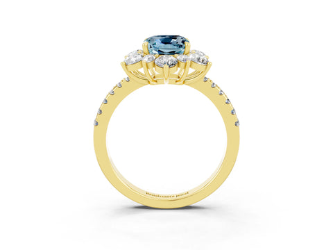 Yellow gold Cushion Cut Cut Diamond Floral Halo Pave Band with Prong Setting_3