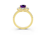 Yellow gold Cushion Cut Cut Diamond Floral Halo Pave Band with Prong Setting_3