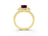 Yellow gold Cushion Cut Cut Diamond Floral Halo Pave Band with Prong Setting_3