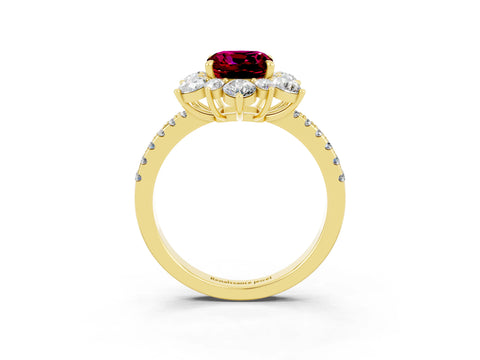 Yellow gold Cushion Cut Cut Diamond Floral Halo Pave Band with Prong Setting_3