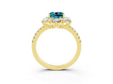 Yellow gold Cushion Cut Cut Diamond Floral Halo Pave Band with Prong Setting_3