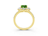 Yellow gold Cushion Cut Cut Diamond Floral Halo Pave Band with Prong Setting_3