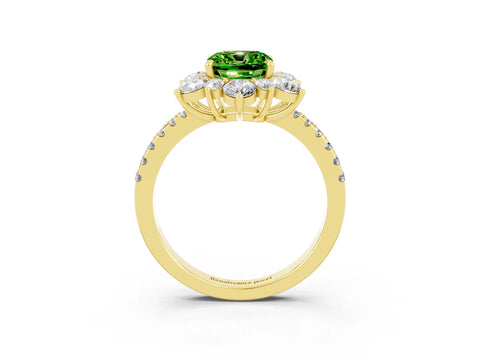 Yellow gold Cushion Cut Cut Diamond Floral Halo Pave Band with Prong Setting_3