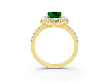 Yellow gold Cushion Cut Cut Diamond Floral Halo Pave Band with Prong Setting_3