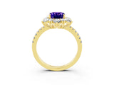 Yellow gold Cushion Cut Cut Diamond Floral Halo Pave Band with Prong Setting_3