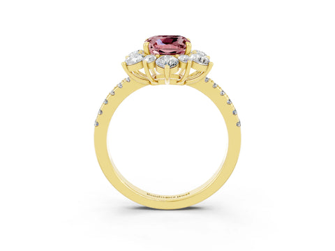 Yellow gold Cushion Cut Cut Diamond Floral Halo Pave Band with Prong Setting_3