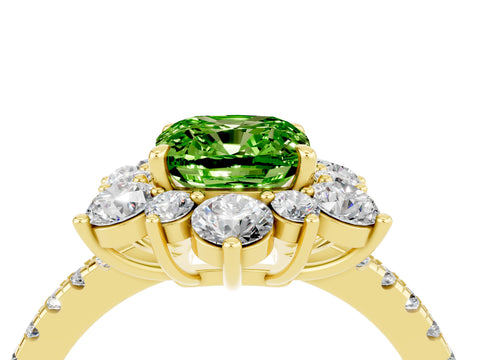 Yellow gold Cushion Cut Cut Diamond Floral Halo Pave Band with Prong Setting_4