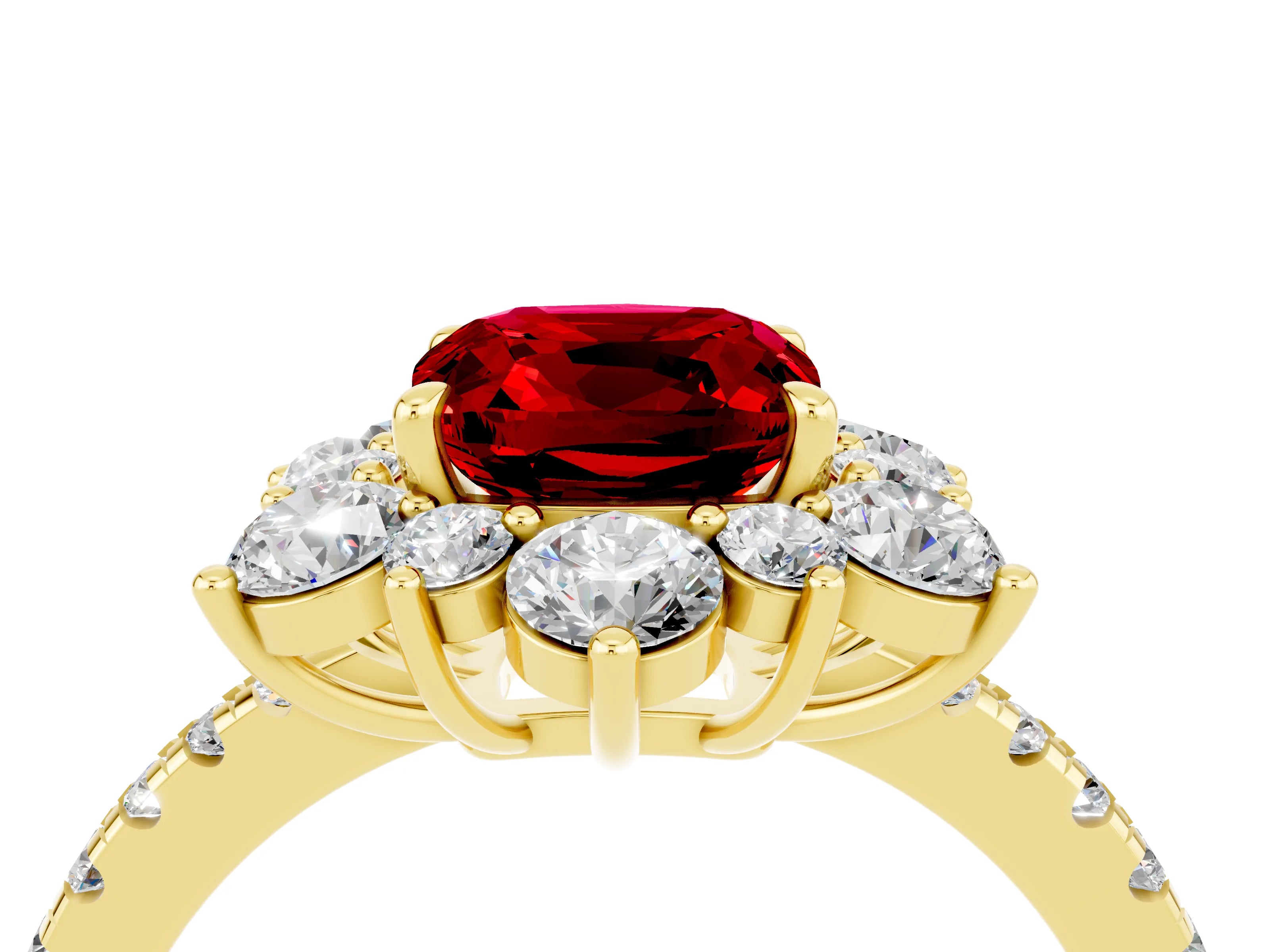 Yellow gold Cushion Cut Cut Diamond Floral Halo Pave Band with Prong Setting_4