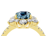 Yellow gold Cushion Cut Cut Diamond Floral Halo Pave Band with Prong Setting_4