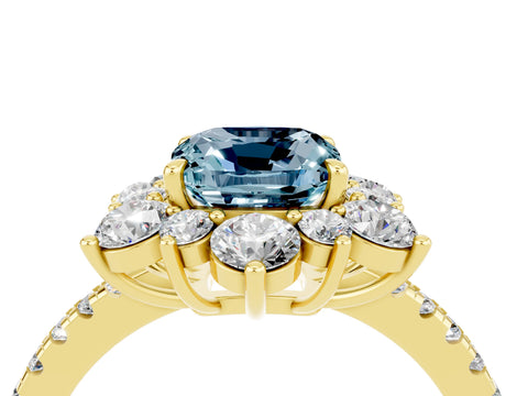 Yellow gold Cushion Cut Cut Diamond Floral Halo Pave Band with Prong Setting_4