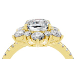 Yellow gold Cushion Cut Cut Diamond Floral Halo Pave Band with Prong Setting_4
