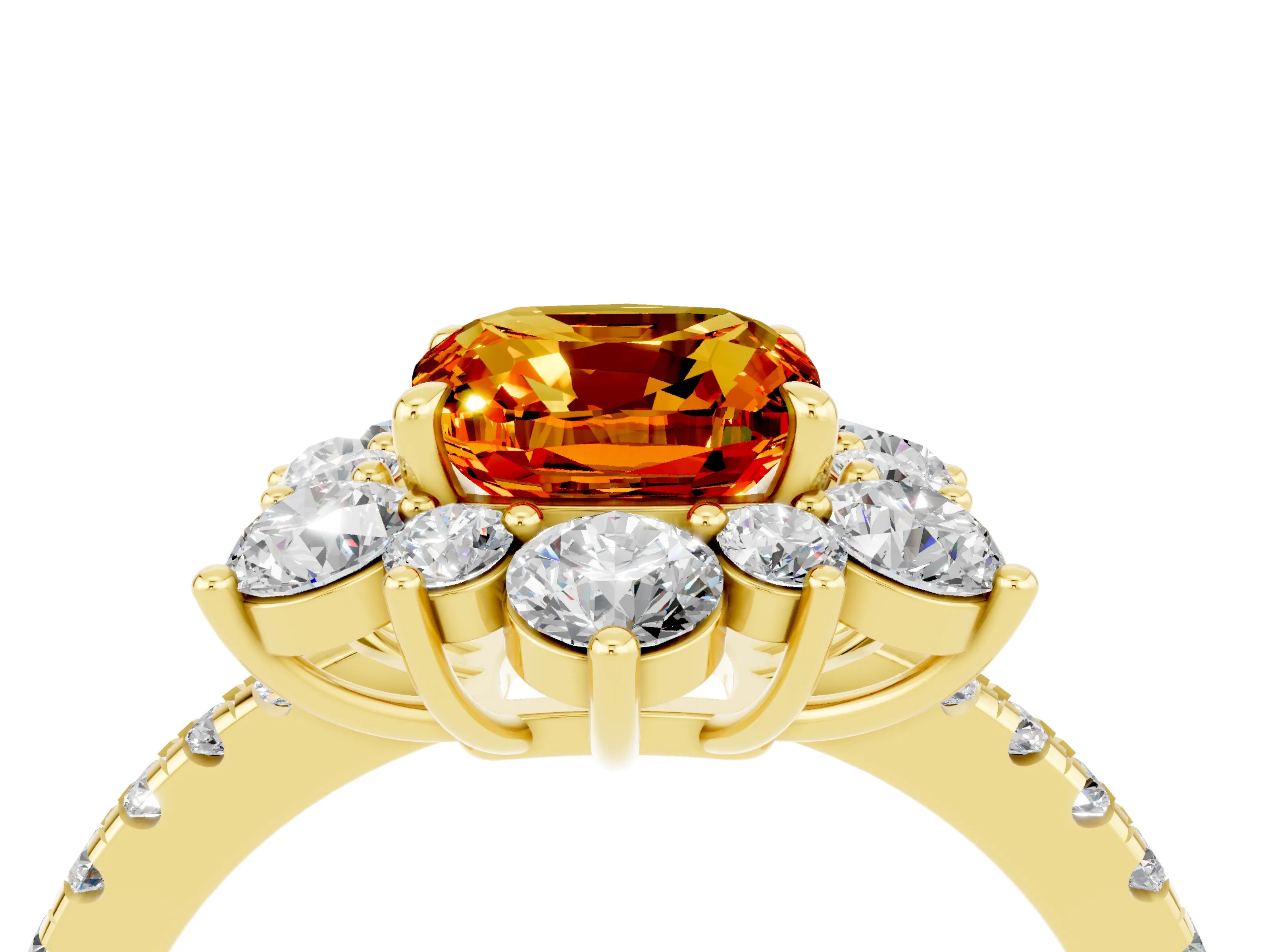 Yellow gold Cushion Cut Cut Diamond Floral Halo Pave Band with Prong Setting_4