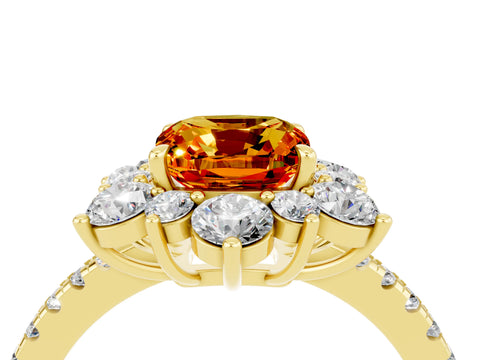 Yellow gold Cushion Cut Cut Diamond Floral Halo Pave Band with Prong Setting_4
