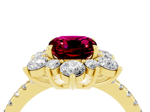 Yellow gold Cushion Cut Cut Diamond Floral Halo Pave Band with Prong Setting_4