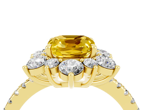 Yellow gold Cushion Cut Cut Diamond Floral Halo Pave Band with Prong Setting_4