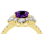 Yellow gold Cushion Cut Cut Diamond Floral Halo Pave Band with Prong Setting_4