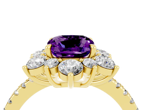 Yellow gold Cushion Cut Cut Diamond Floral Halo Pave Band with Prong Setting_4