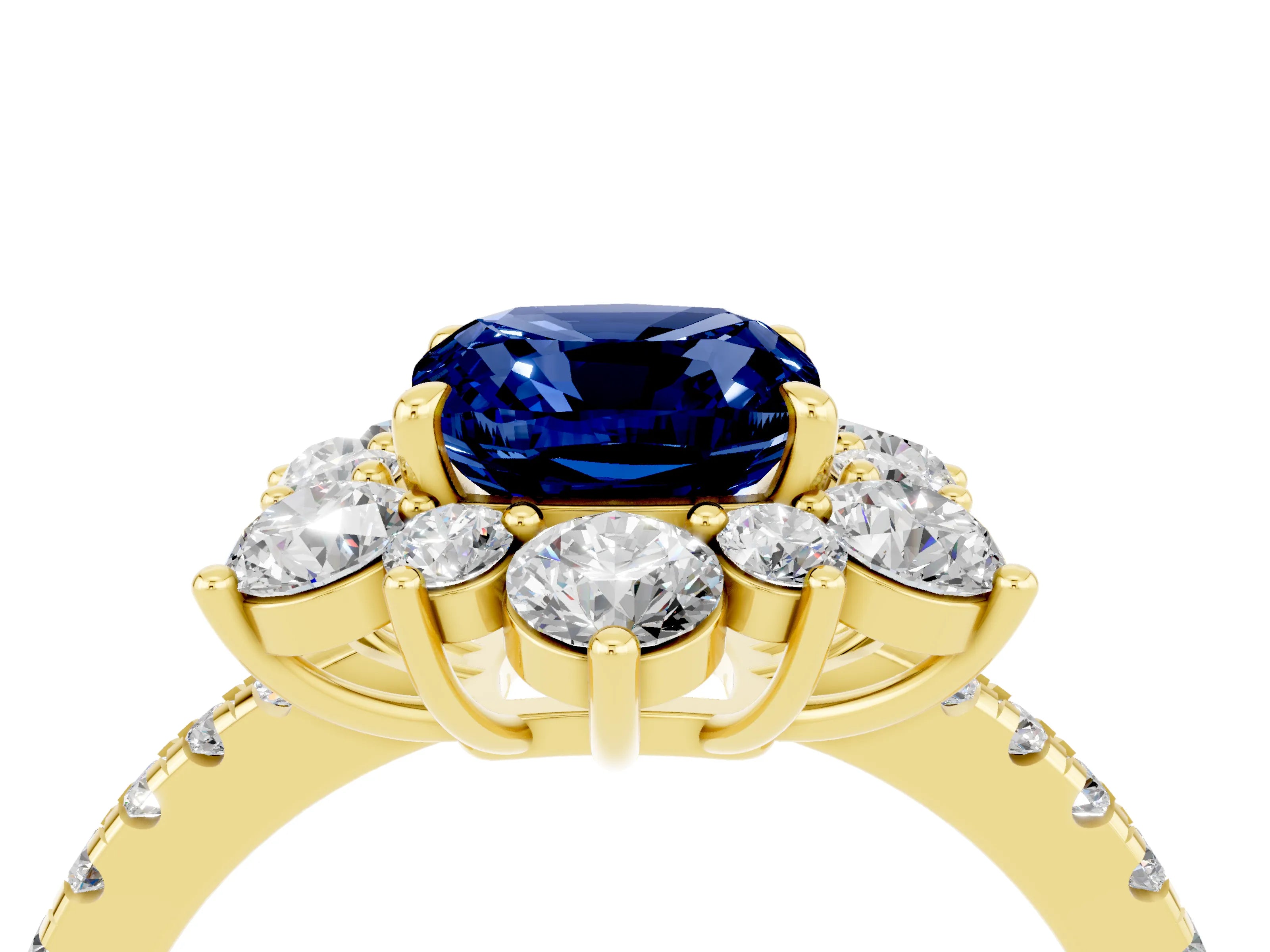 Yellow gold Cushion Cut Cut Diamond Floral Halo Pave Band with Prong Setting_4