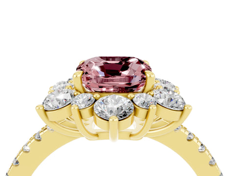 Yellow gold Cushion Cut Cut Diamond Floral Halo Pave Band with Prong Setting_4