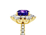 Yellow gold Cushion Cut Cut Diamond Floral Halo Pave Band with Prong Setting_5