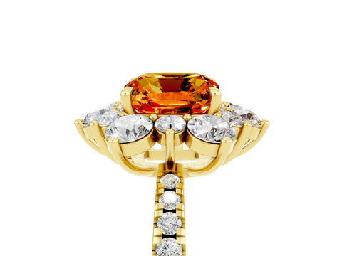 Yellow gold Cushion Cut Cut Diamond Floral Halo Pave Band with Prong Setting_5