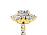 Yellow gold Cushion Cut Cut Diamond Floral Halo Pave Band with Prong Setting_5