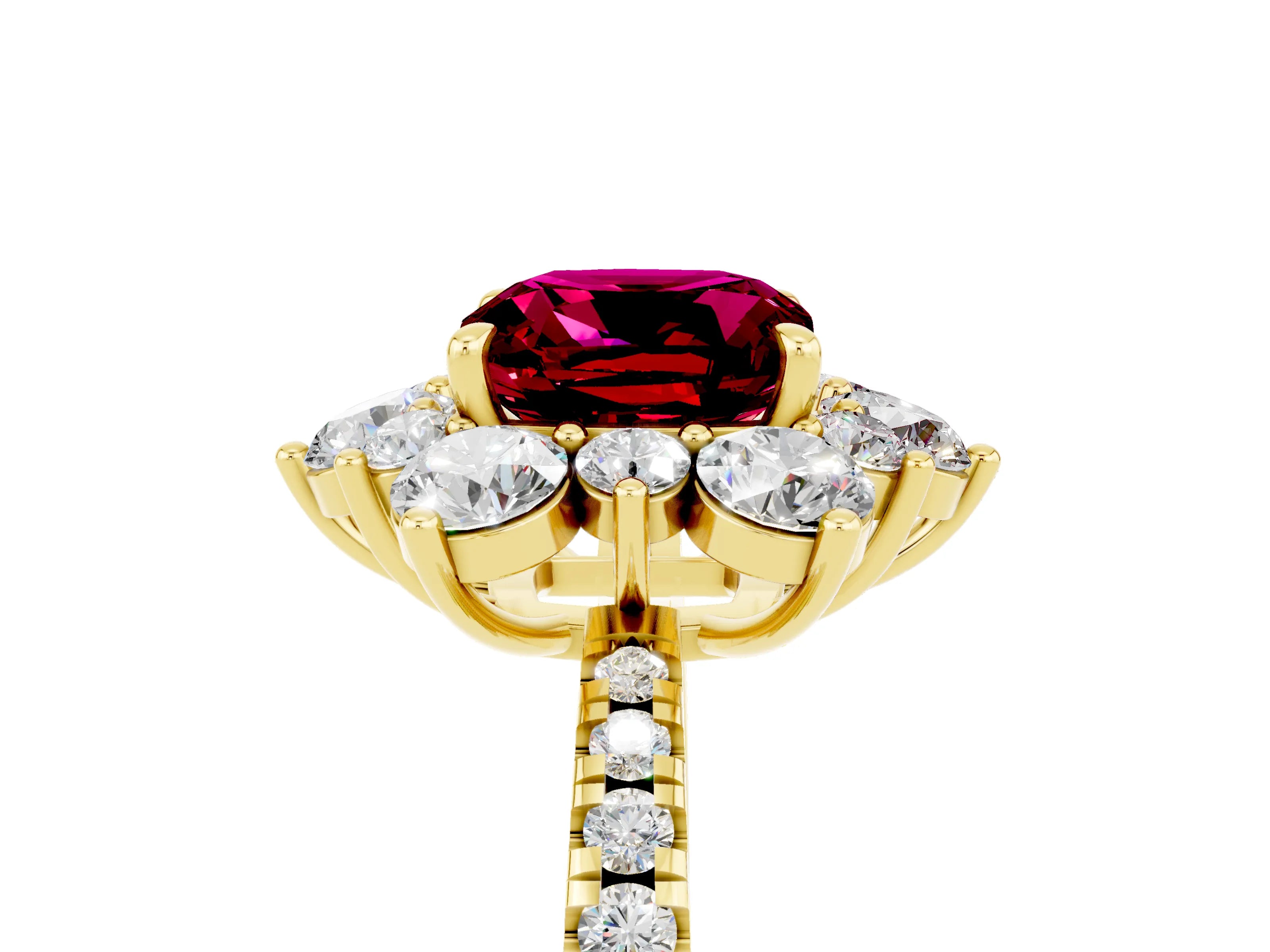 Yellow gold Cushion Cut Cut Diamond Floral Halo Pave Band with Prong Setting_5