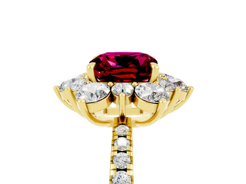 Yellow gold Cushion Cut Cut Diamond Floral Halo Pave Band with Prong Setting_5