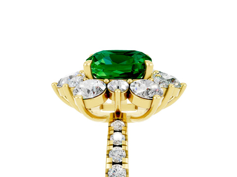 Yellow gold Cushion Cut Cut Diamond Floral Halo Pave Band with Prong Setting_5