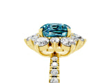 Yellow gold Cushion Cut Cut Diamond Floral Halo Pave Band with Prong Setting_5