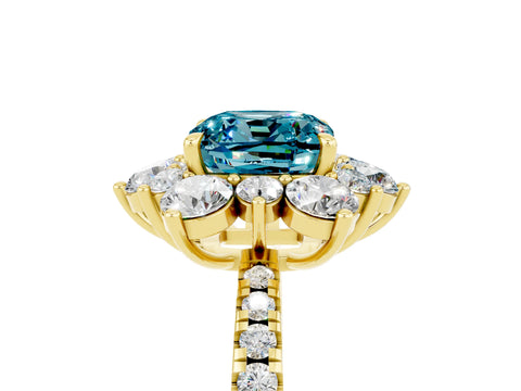 Yellow gold Cushion Cut Cut Diamond Floral Halo Pave Band with Prong Setting_5