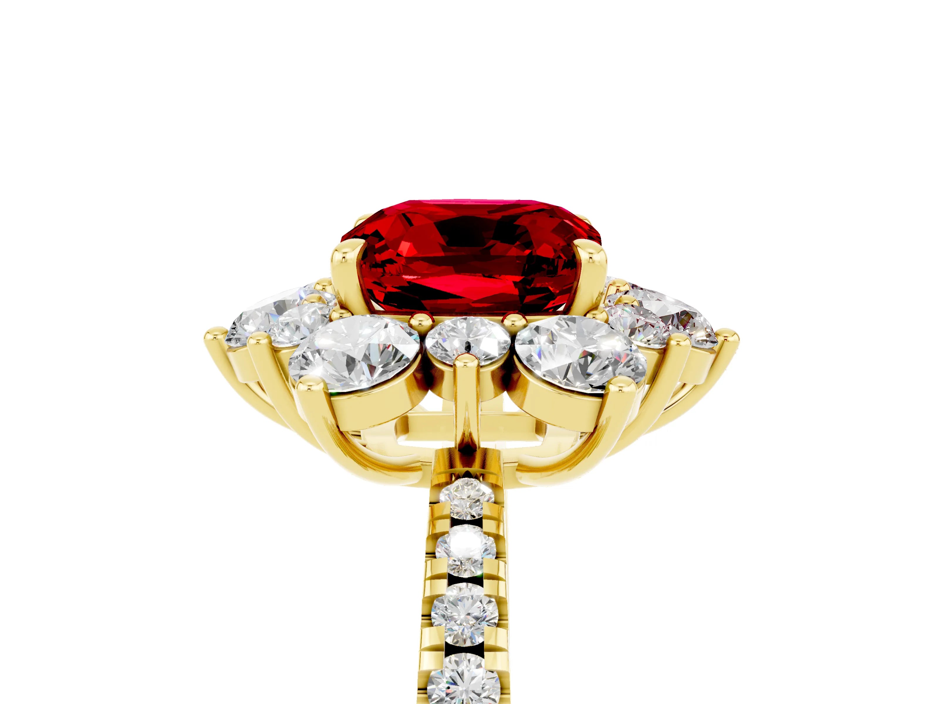 Yellow gold Cushion Cut Cut Diamond Floral Halo Pave Band with Prong Setting_5
