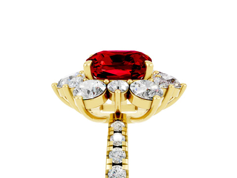 Yellow gold Cushion Cut Cut Diamond Floral Halo Pave Band with Prong Setting_5